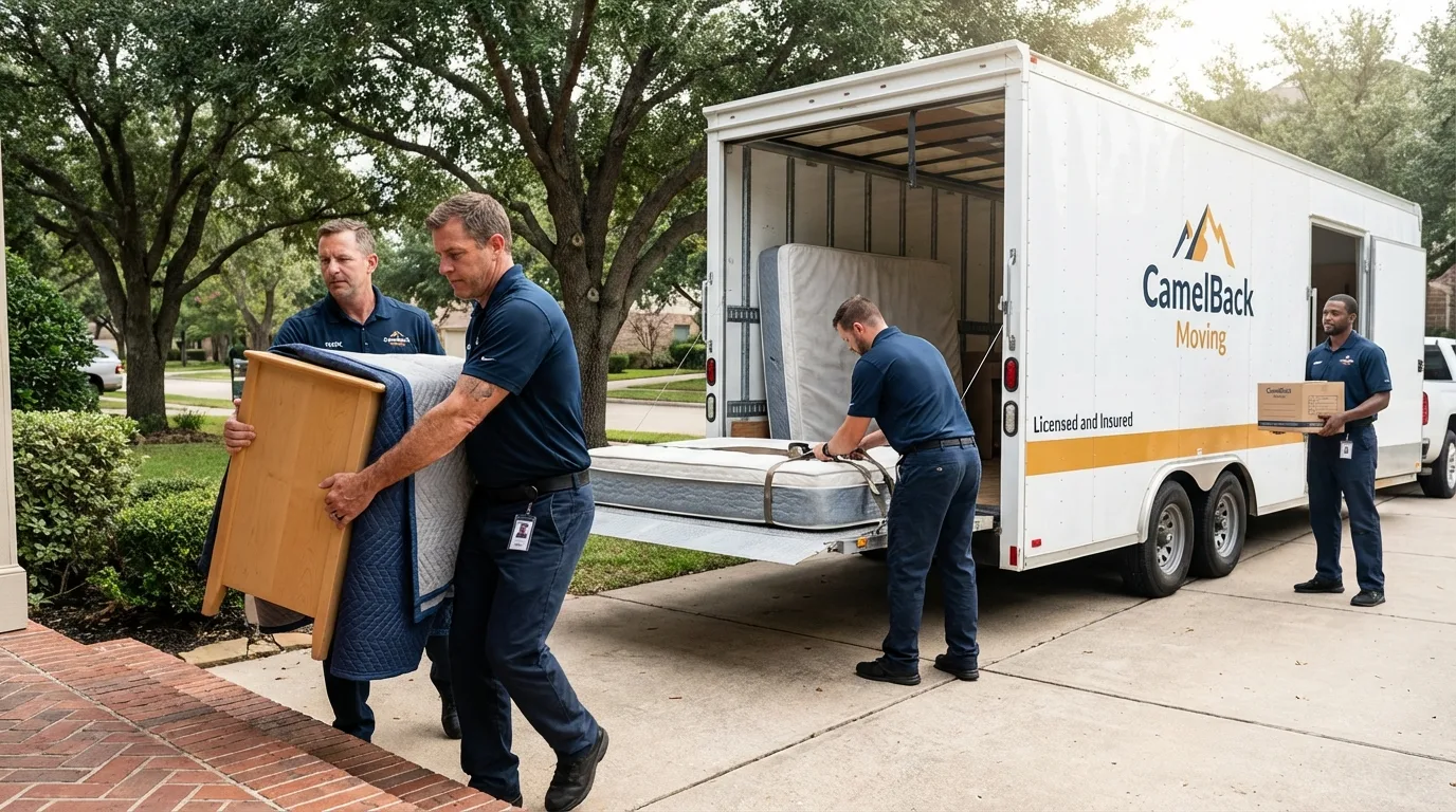 Crew loading residential truck for cross-state move from Shelburn, IN