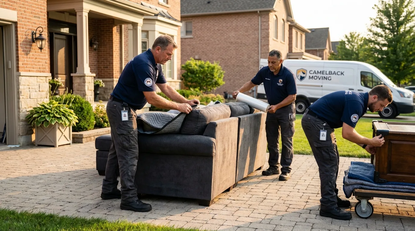 Large estate moving crew wrapping furniture in Shelburn, IN